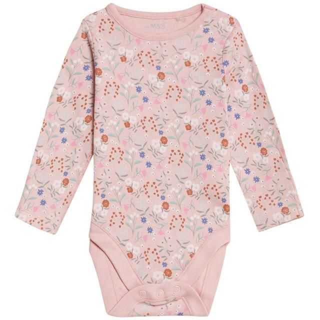 M&S Unisexn 3 Pack Pure Cotton Floral Bodysuits Multi 0-3 Years GOODS M&S   