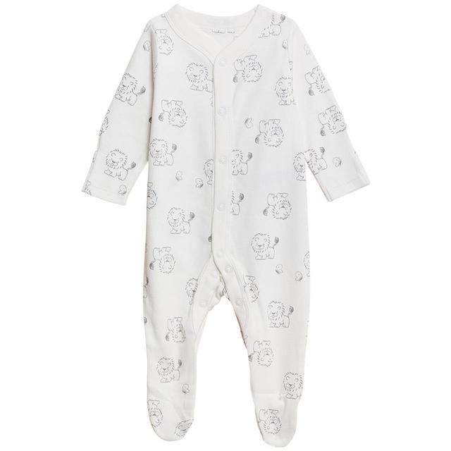 M&S 3 Pack Lion Sleepsuits Silver Grey 0-3 Years