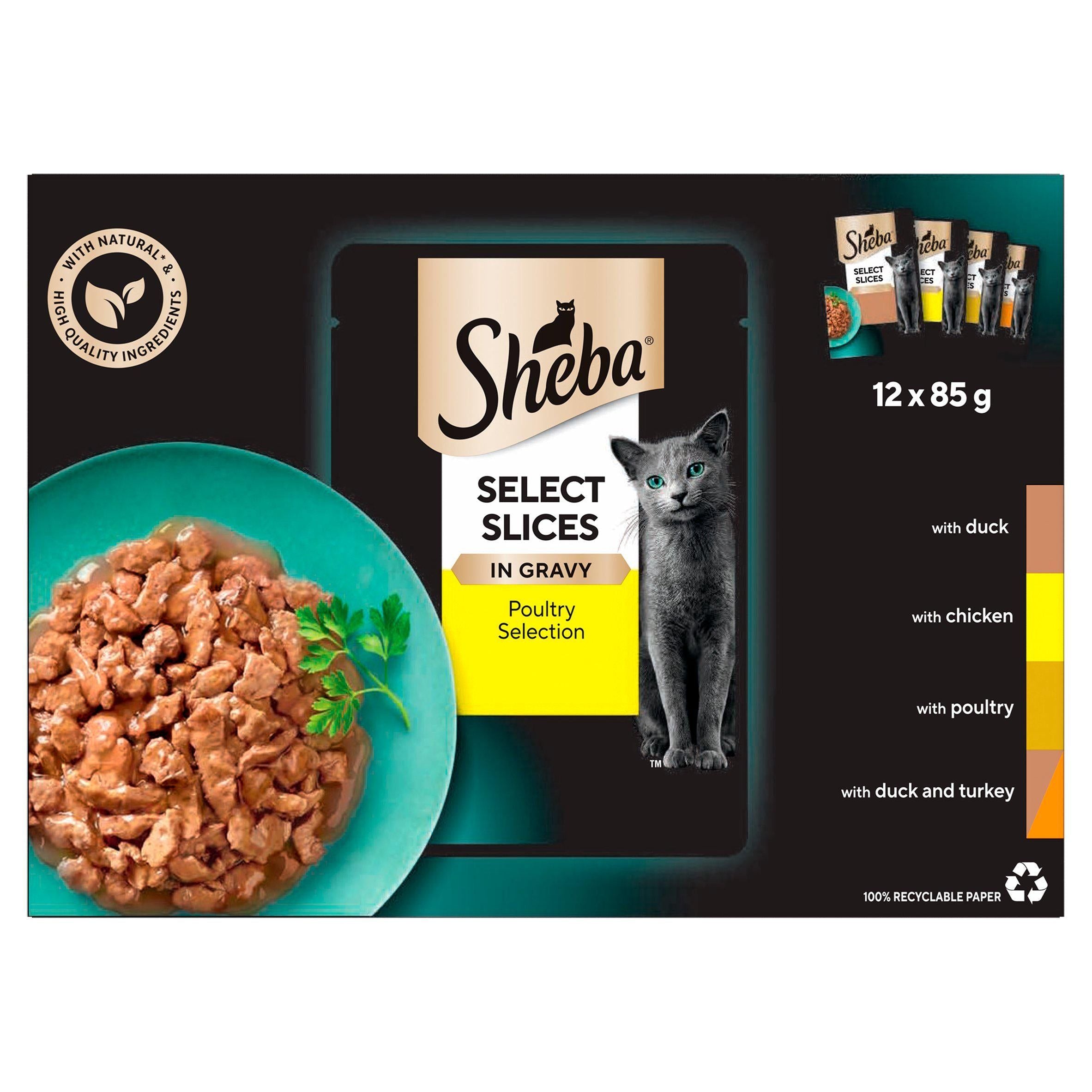 Sheba Select Slices Cat Food Pouches Poultry in Gravy 12 x 85g Cat Food & Accessories Sainsburys   