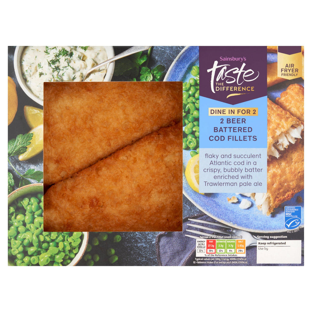 Sainsbury's Beer Battered MSC Cod Fillets, Taste the Difference x2 385g