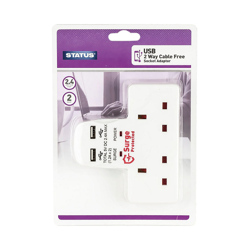 Status Cable Free 2 Socket Adaptor with 2 x USB Ports