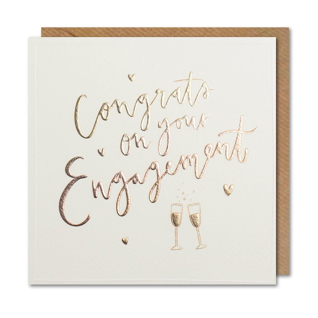 Paperlink Engagement Card Congratulations Gold Champagne and Hearts Greeting Card