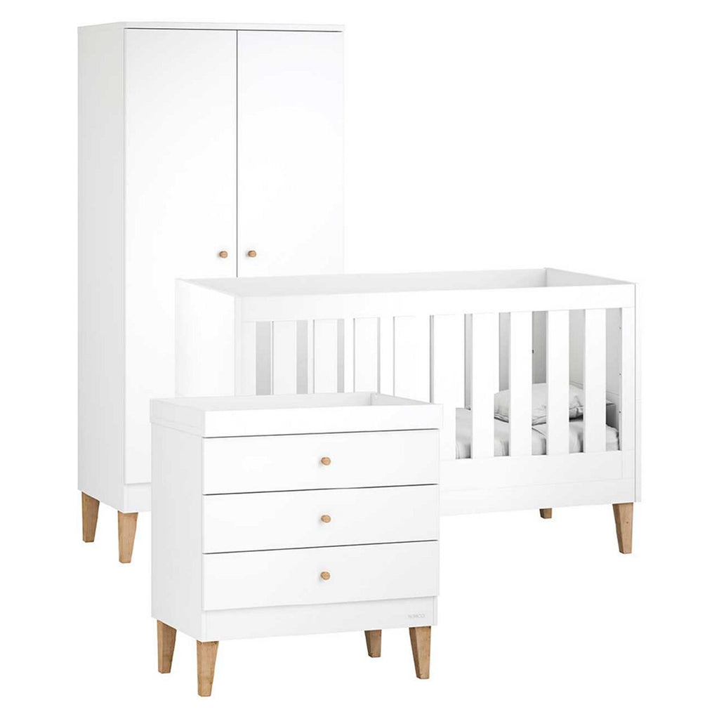 Venicci Saluzzo 3pc - Cot Bed, Chest, Wardrobe - Premium White