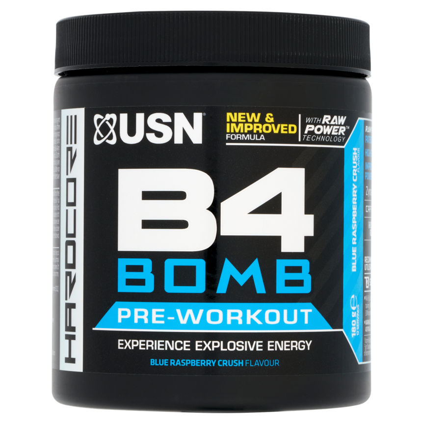 USN Hardcore B4 Bomb Extreme Pre-Workout Blue Raspberry Flavour GOODS ASDA   