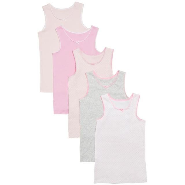 M&S Girls Pure Cotton Spotted & Plain Vests 5 pack 2-12 Years Pink Mix