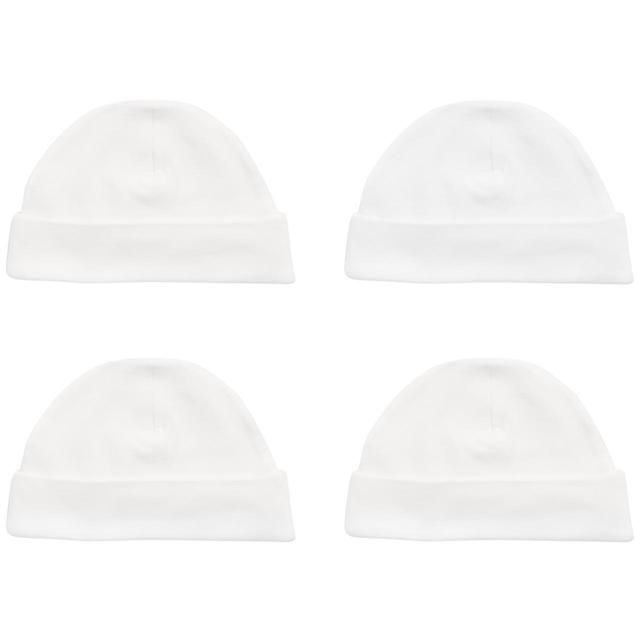 M&S  Pure Cotton Hats 4 Pack 0-12 Months White GOODS M&S   