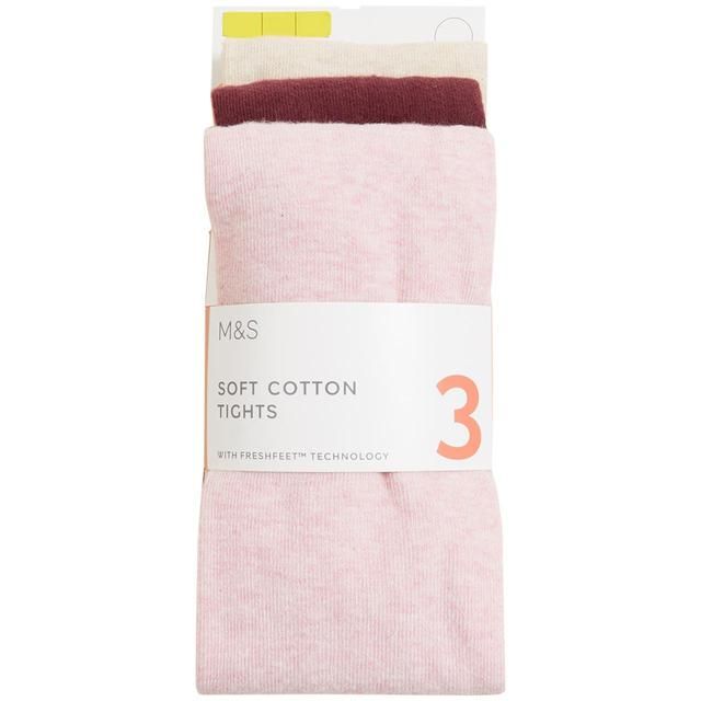 M&S Cotton Rich Tights 0 Months-14 Years 3 Pack Multi