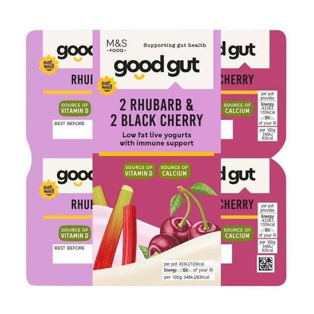 M&S Gut Health Rhubarb & Cherry Live Yogurt    4 x 125g