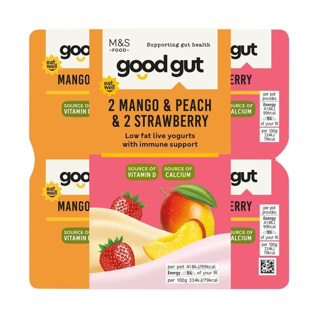 M&S Gut Health Mango & Peach & Strawberry Yogurt    4 x 125g