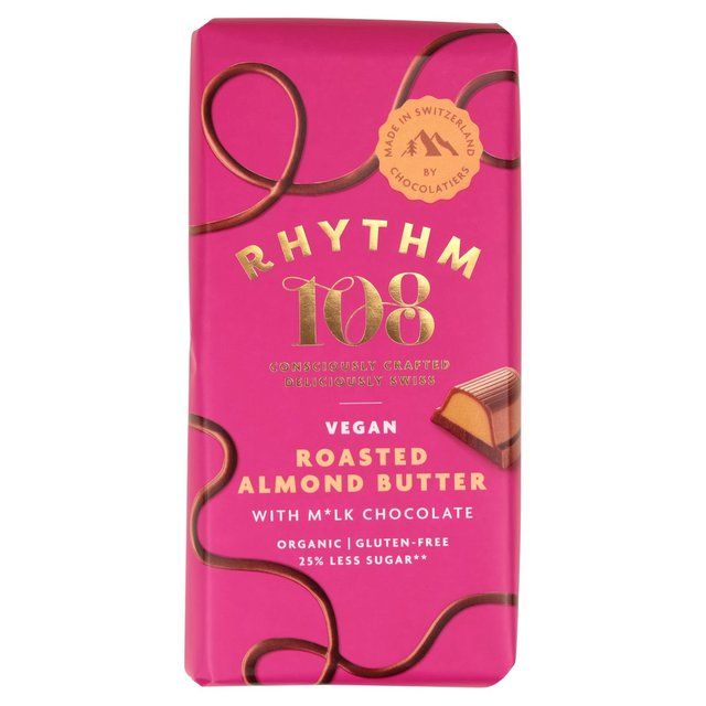 Rhythm 108 Swiss Vegan Roasted Almond Butter Bar with M'lk Chocolate   100g