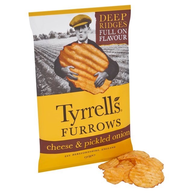 Tyrrells Furrows Cheese & Pickled Onion Sharing Crisps   150g GOODS M&S   