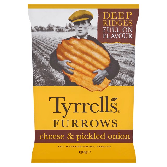 Tyrrells Furrows Cheese & Pickled Onion Sharing Crisps   150g