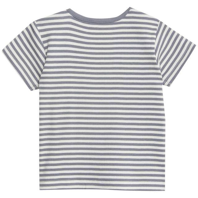 M&S Collection Cotton Rich Striped T-Shirt 0-12 Months Medium Grey