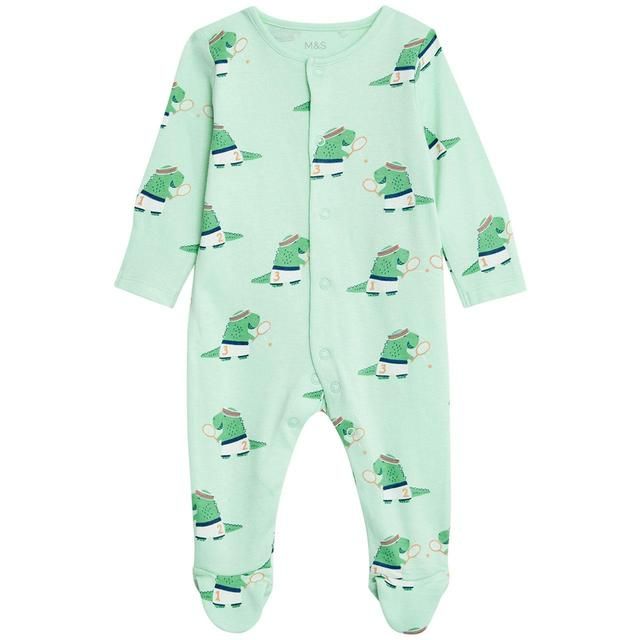 M&S Pure Cotton Dinosaur Sleepsuits 3 Pack Newborn-3 Years Green Mix GOODS M&S   