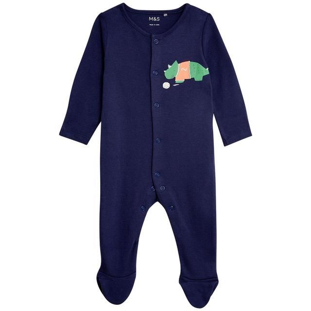 M&S Pure Cotton Dinosaur Sleepsuits 3 Pack Newborn-3 Years Green Mix GOODS M&S   