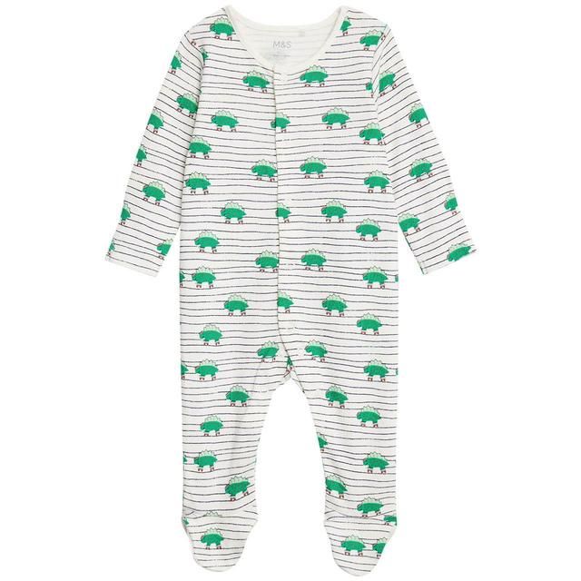 M&S Pure Cotton Dinosaur Sleepsuits 3 Pack Newborn-3 Years Green Mix GOODS M&S   