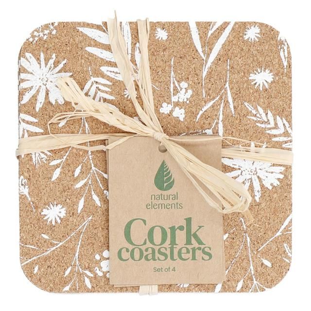 Natural Elements Set of 4 Biodegradable Cork Coasters 12 x 12cm