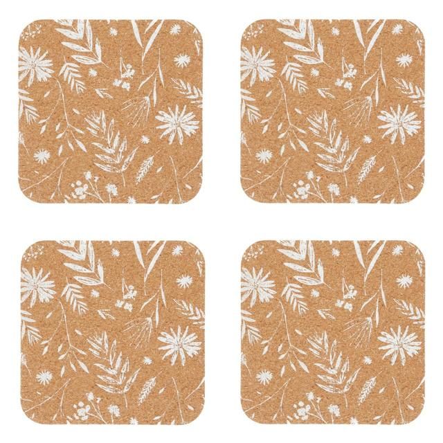 Natural Elements Set of 4 Biodegradable Cork Coasters 12 x 12cm