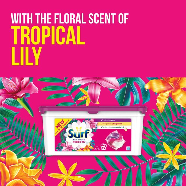 Surf Tropical Lily  3 in 1 Washing Liquid Capsules 27 Washes   27 per pack