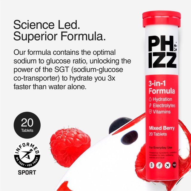 Phizz Mixed Berry 3-in-1 Hydration Electrolytes and Vitamins Effervescent   20 per pack GOODS M&S   