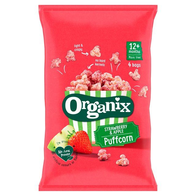 Organix Strawberry & Apple Puffcorn 12 months toddler snack   4 x 10g GOODS M&S   