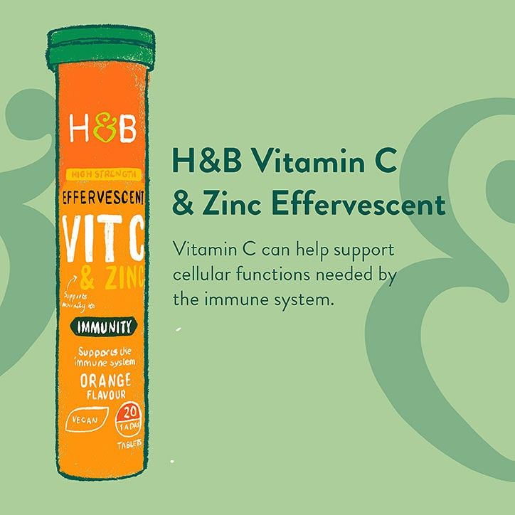 Holland &amp; Barrett High Strength Effervescent Vit C &amp; Zinc Orange Flavour 20 Tablets