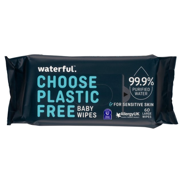 Waterful 99.9% Water & Plastic Free Large Baby Wipes 60 Per Pack   60 per pack