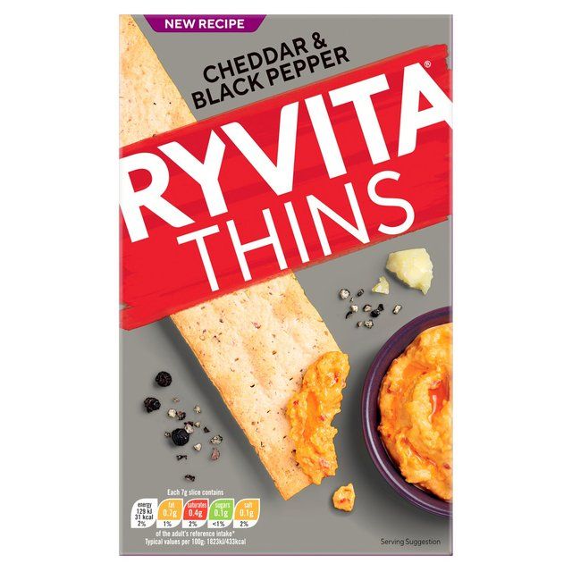 Ryvita Thins Cheddar & Black Pepper Flatbread Crackers   125g