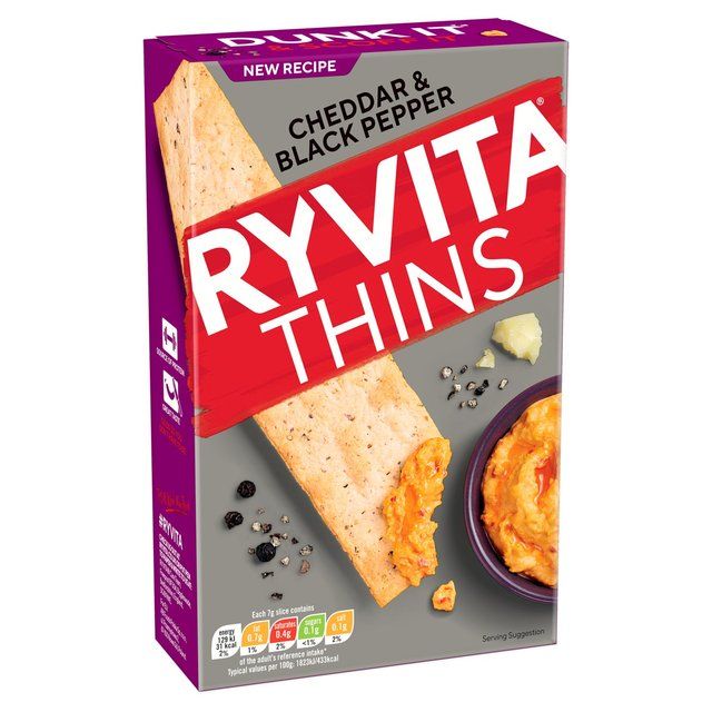 Ryvita Thins Cheddar & Black Pepper Flatbread Crackers   125g GOODS M&S   