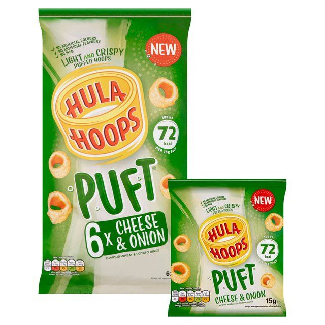 Hula Hoops Puft Cheese and Onion Multipack Crisps   6 per pack