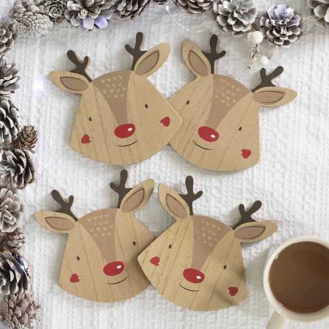 Set of 4 Reindeer Coasters   4 per pack