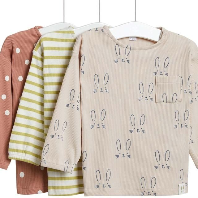 M&S Printed Long Sleeve Tops 3 Packs 0 Months-3 Years