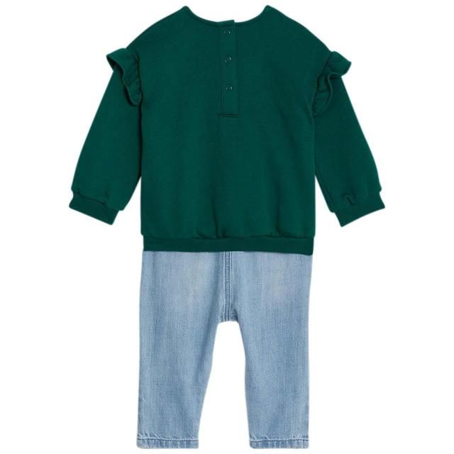 M&S Cotton Heart Sweat and Jean Outfit '0-3 M Green Mix