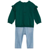 M&S Cotton Heart Sweat and Jean Outfit '0-3 M Green Mix GOODS M&S   