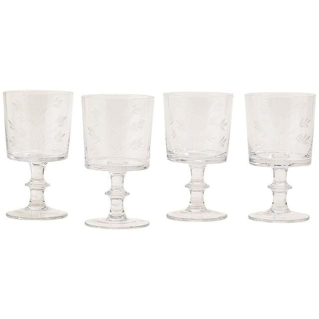 M&S Collection Set of 4 Floral Etched Wine Glasses GOODS M&S   