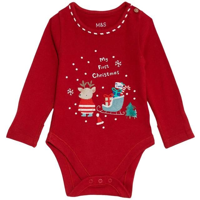 M&S My First Christmas Bodysuit 9-12 Months Red