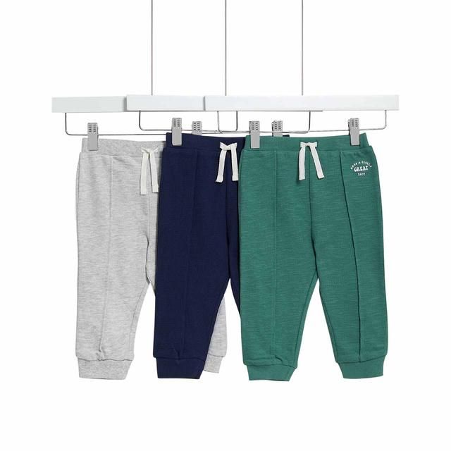 M&S Cotton Joggers 3 Pack 0 Months-3 Years