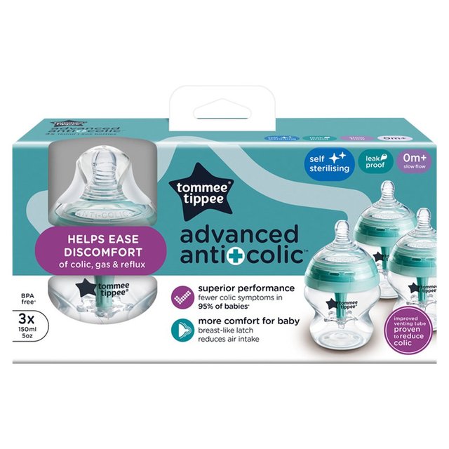 Tommee Tippee Advanced Anti-Colic Baby Bottle Slow-Flow Pack of 3 x 150ml   3 x 150 per pack GOODS M&S   