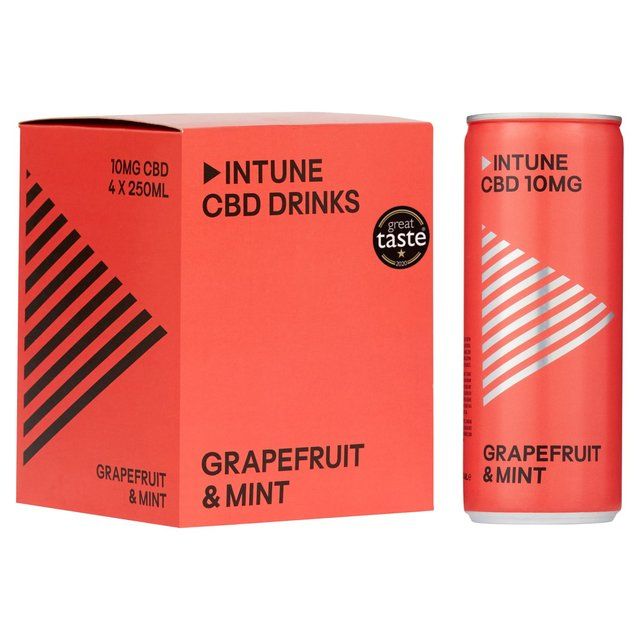 INTUNE Grapefruit &amp; Mint Sparkling CBD Drink   4 x 250ml