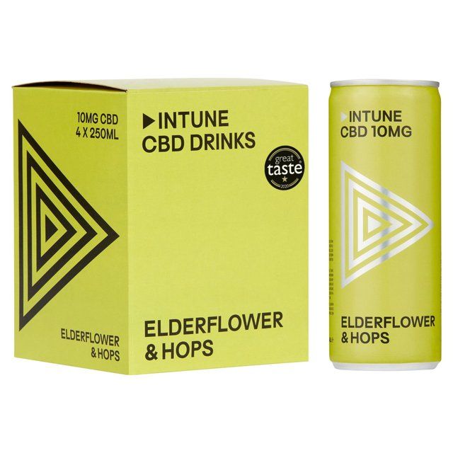 INTUNE Elderflower & Hops Sparkling CBD Drink   4 x 250ml