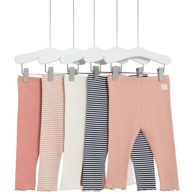 M&S Cotton Pink Mix Leggings 5 Pack 0 Months-3 Years