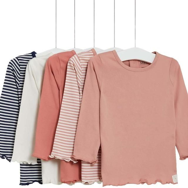 M&S Cotton Long Sleeve Pink Mix Tops 5 Pack 0 Months-3 Years