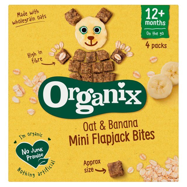 Organix Mini Organic Oat & Banana Flapjack Toddler Snacks Multipack   4 x 20g