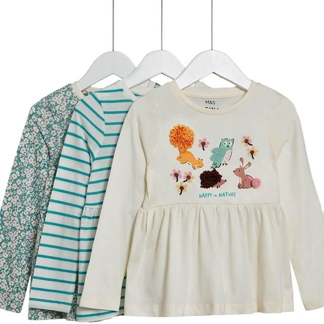 M&S Bunny Tops 3 Pack 2-7 Years Green GOODS M&S   