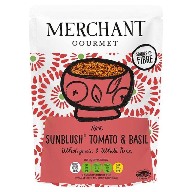 Merchant Gourmet SunBlush Tomato & Basil Wholegrain & White Microwave Rice    250g GOODS M&S   