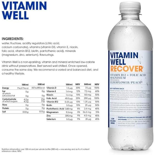 Vitamin Well Water Recover Elderflower & Peach   500ml GOODS M&S   