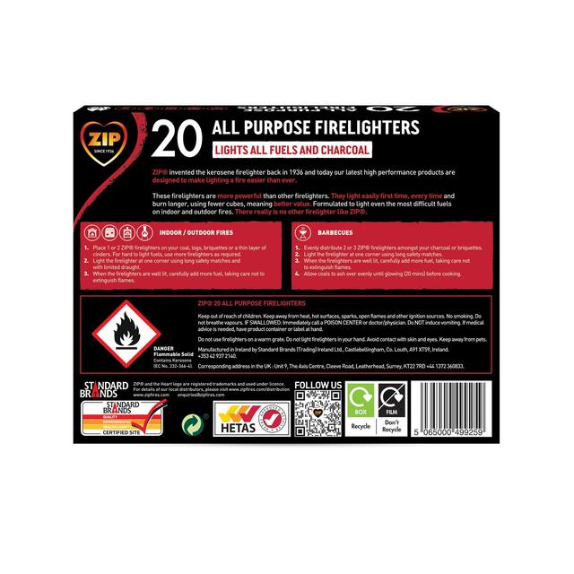 Zip All Purpose Firelighters Block 20   20 per pack