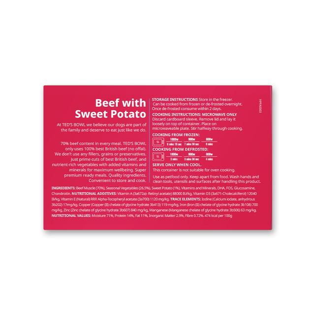 Ted's Bowl Beef with Sweet Potato for Senior Dog   300g