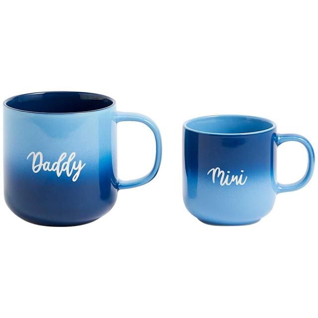 M&S Set Of 2 Mini And Daddy Mugs Blue   2 per pack