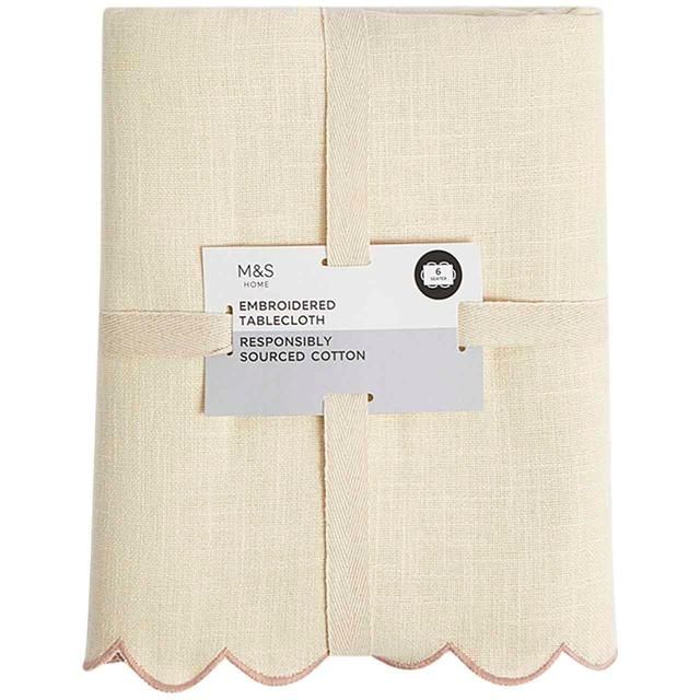 M&S Embroidered Edge Scallop Table Cloth Natural